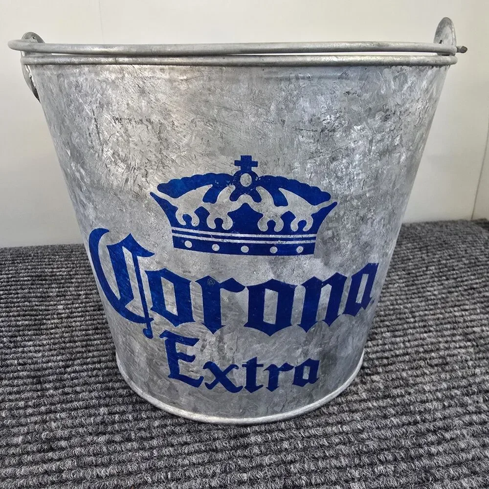 Corona Extra Galvanized Metal Ice Bucket Pail w/Handle & Bottle Opener Cold Beer